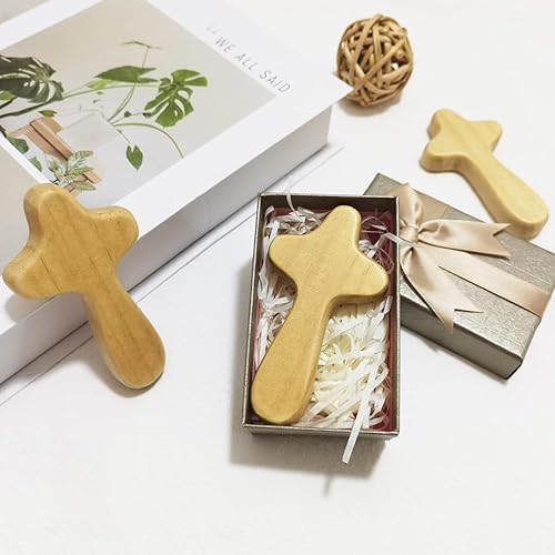 Miniatura 9 de EAEDMY 5 cruces de mano de 3.94 pulgadas, cruz portátil de madera de pino, cruz de oración de Jesús para ocasión religiosa o comunión (5 piezas