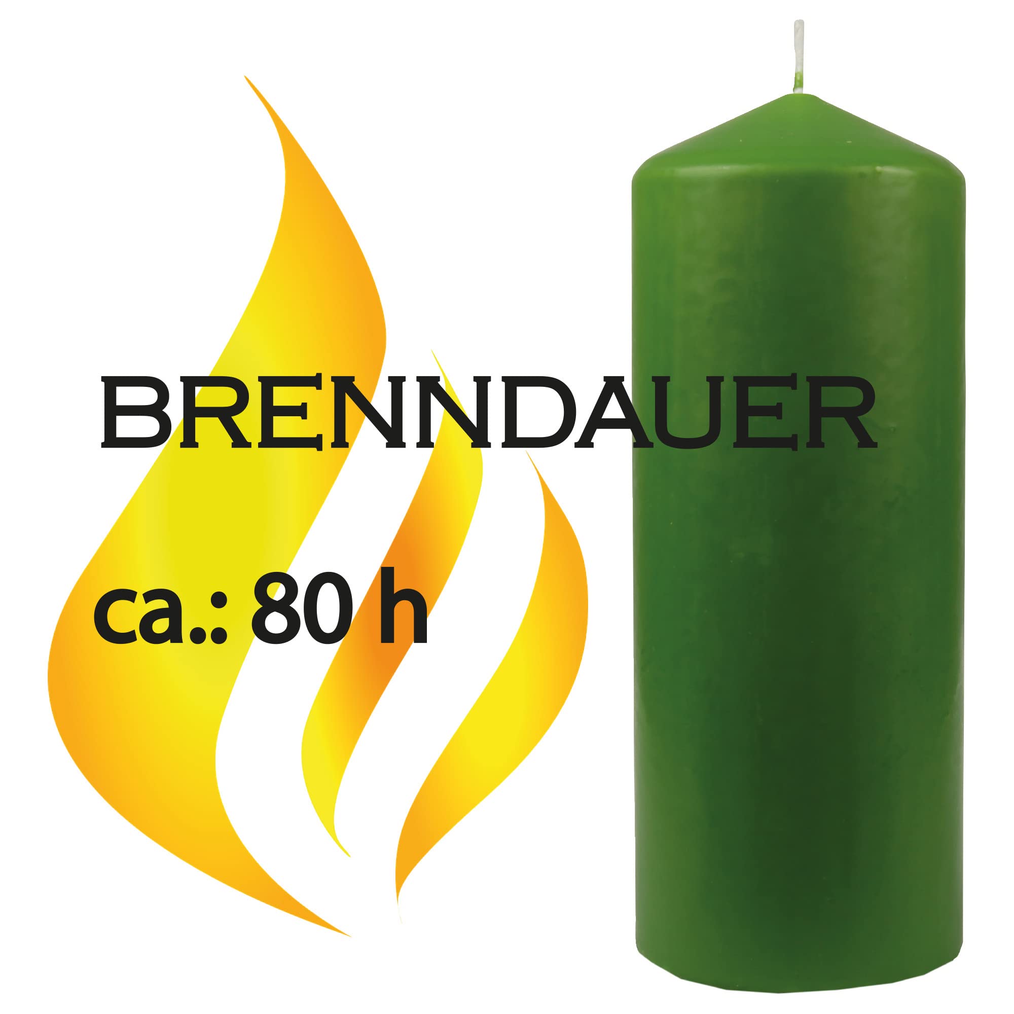 Stumpenkerzen Wachskerzen Ø8cm x 20cm (6er Pack) Hellgrün - Lange Brenndauer, Hergestellt in EU, Kerzen Blockkerzen - Wachs Stumpen
