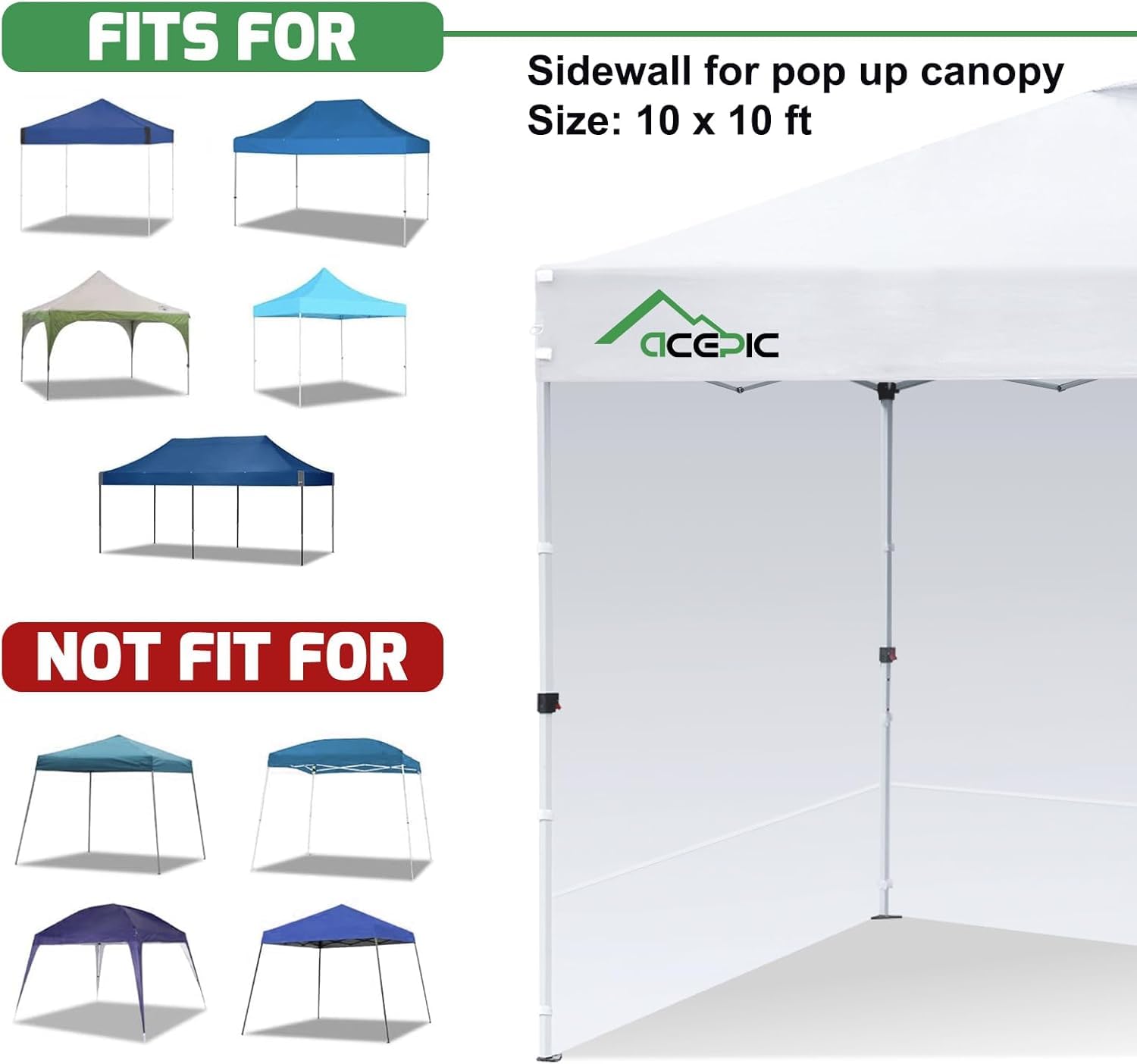 Acepic 3 Lot de 3x3m parois latérales pour Tonnelle de Jardin, Tente de fête, Tonnelle Pliante, Tissu 210D Oxford Protection PA Contre Le Vent et la Pluie, Blanc (Tente à auvent Non Incluse)