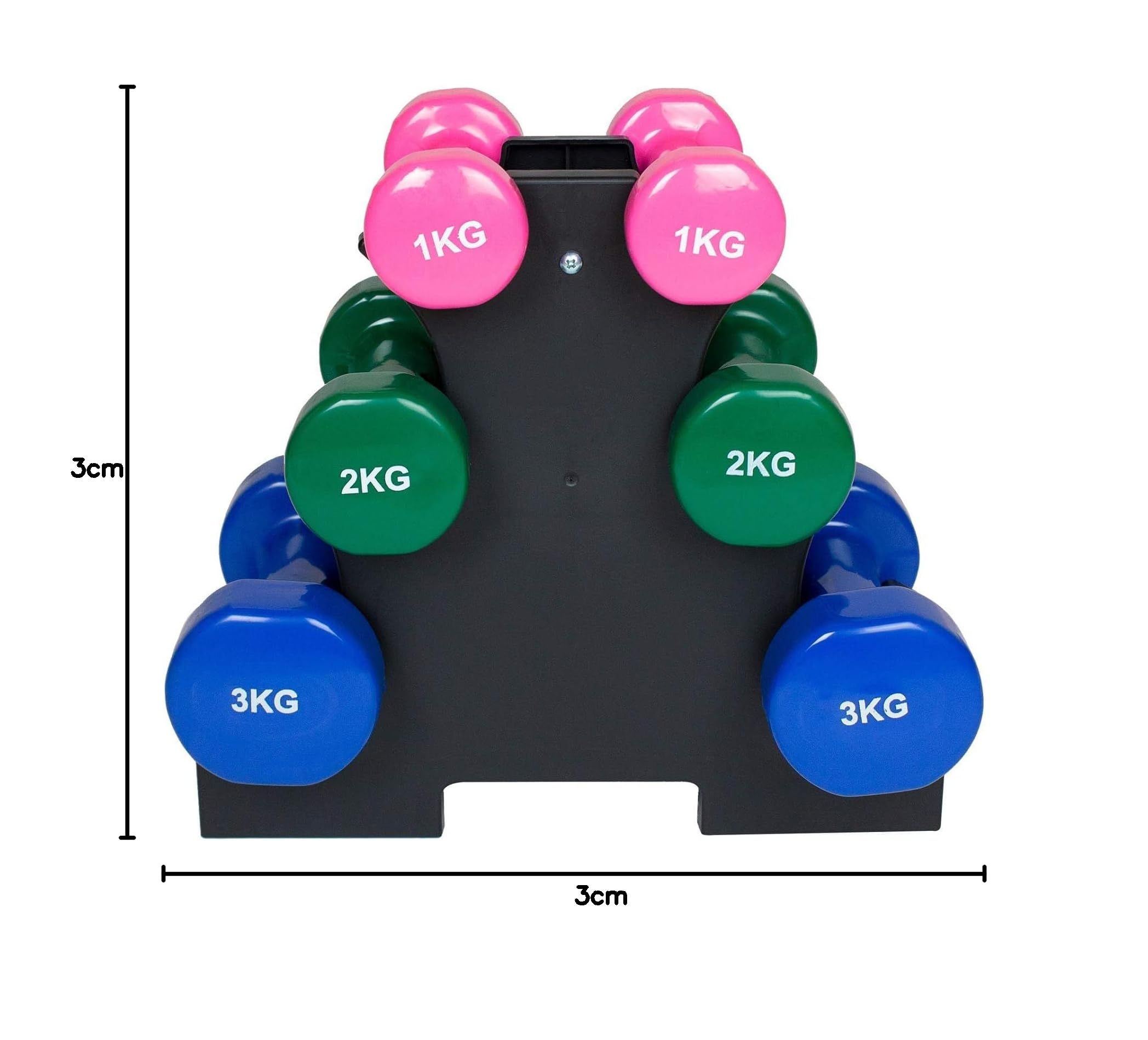 Set de 6 mancuernas 2x 1kg, 2x 2kg, 2x 3kg pesas con soportepara gimnasio y entrenamiento en casa
