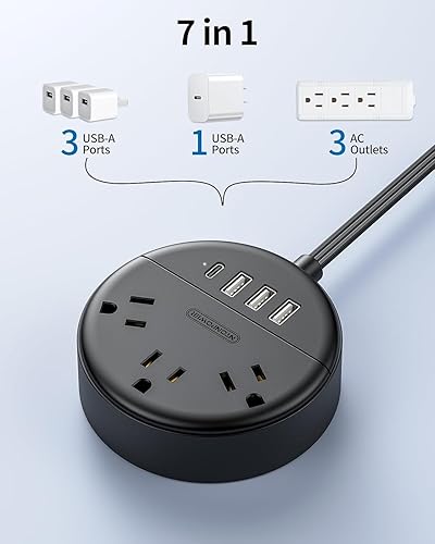 Miniatura 6 de NTONPOWER - Cable de extensión de 25 pies, regleta de alimentación de enchufe plano con USB, estación de carga de escritorio de 3 tomas, 2 USB, tira