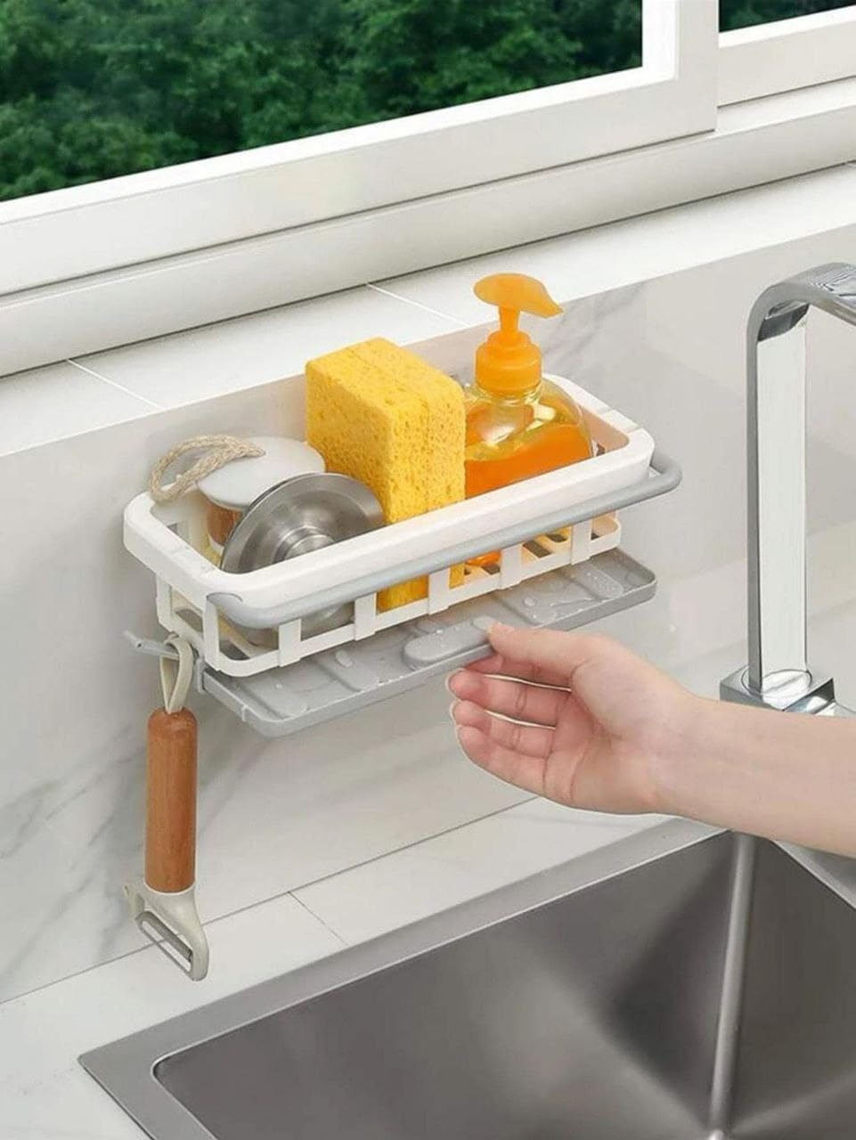 WISEWALKER Bathroom Self for Wall Mount Self-Adhesive Plastic Bathroom Shelves Rack Two Tone Hanging Drain Rack | Sponge Drain Tray | Kitchen/Bathroom Sink Tray with Drying Basket (Pack of 1) (B0DFYXFMRX) Amazon Price History, Amazon Price Tracker