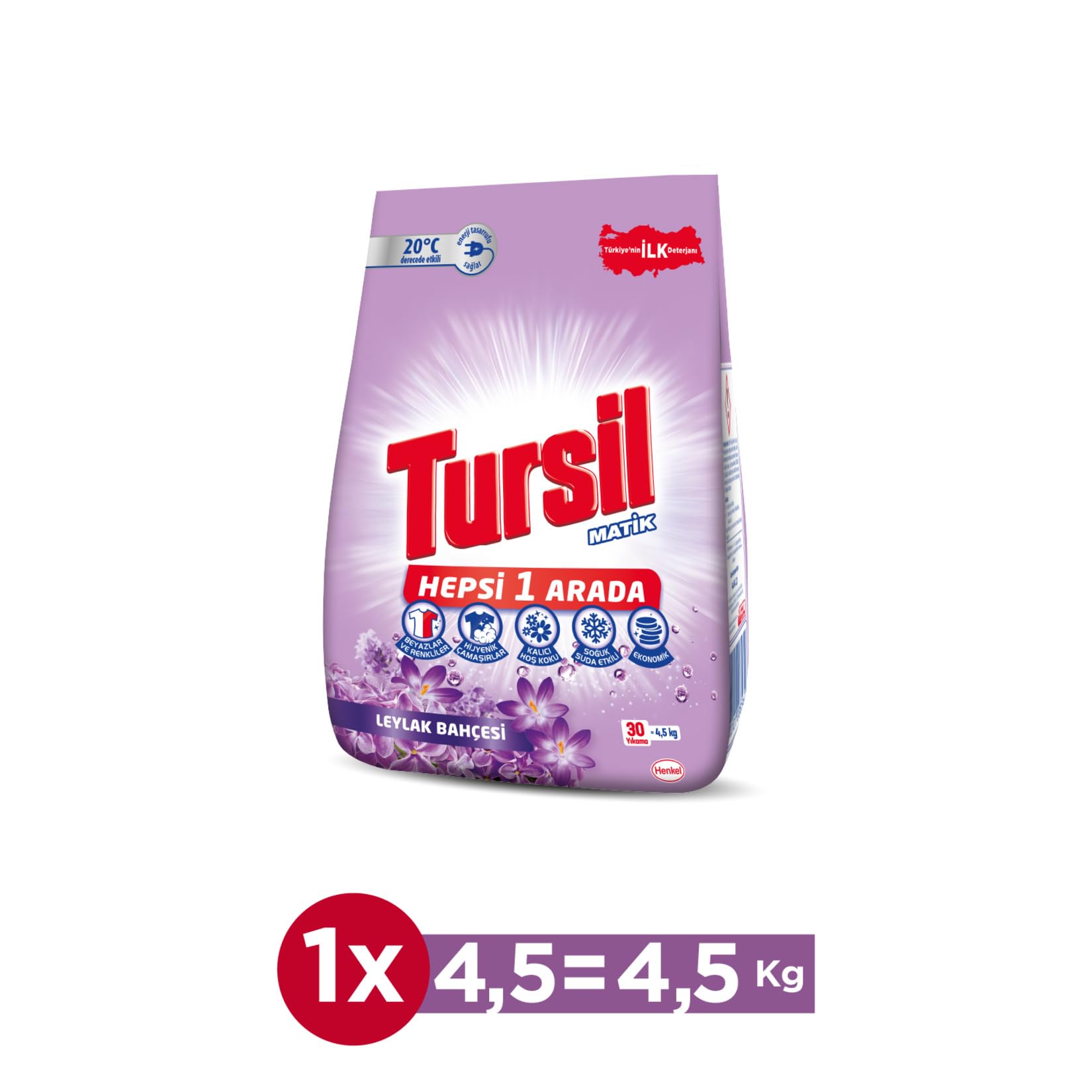 Tursil Matik Toz Çamaşır Deterjanı Oxi Enerji Leylak Bahçesi 4,5 kg 30 Yıkama, Leylak Bahçesi 4.5kg (4 paketi)