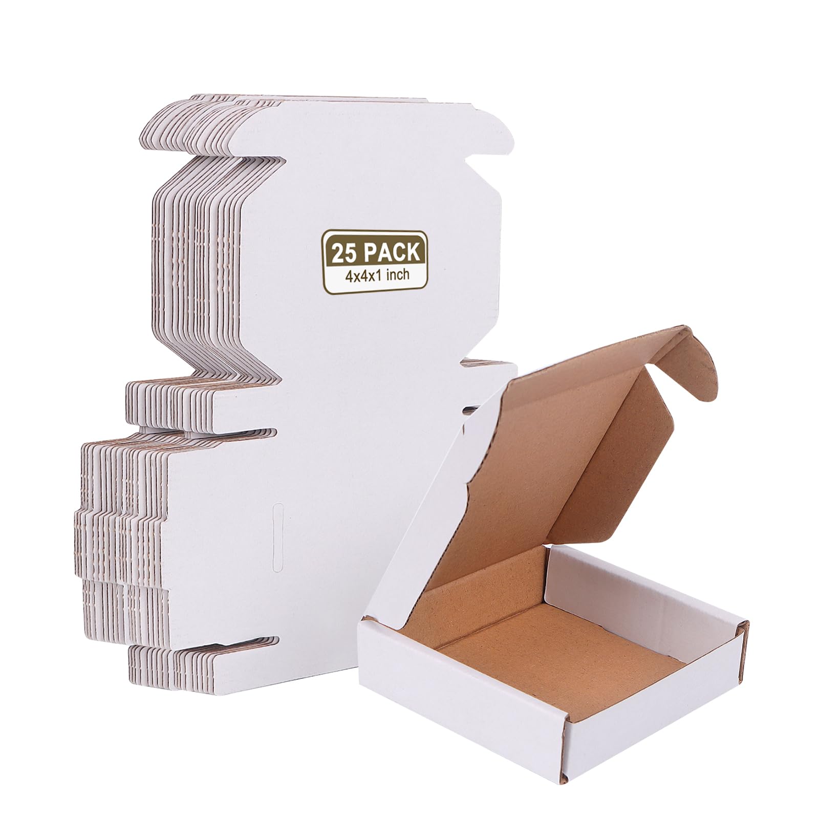 SZYANGDA Small Shipping Boxes 4x4x1, Set of 25, White Corrugated Cardboard Box (YD441-25W)