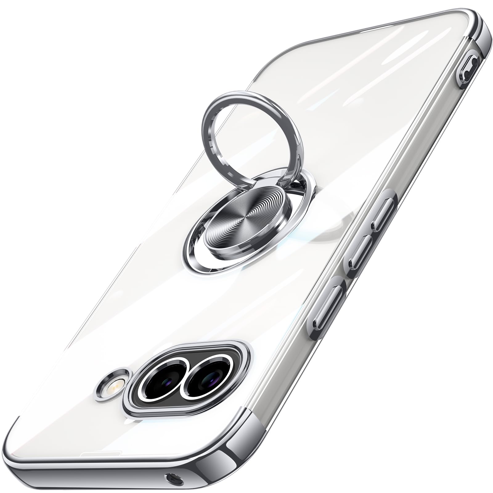 Google Pixel 9a 用 ケース クリア リング付き ピクセル 9a カバー 透明 おしゃれ OURJOY スマホケース メッキ加工 ソフトケース 耐衝撃 軽量 薄型 ストラップホール付き スタンド機能 車載ホルダー対応 携帯ケース・シルバー