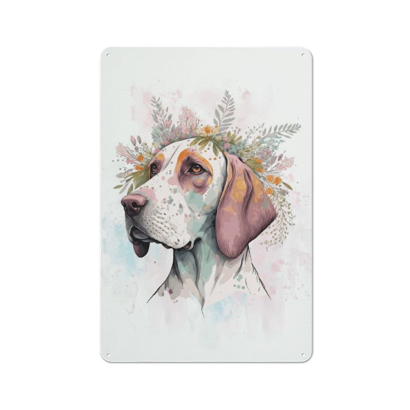 Junmoney Style-5 Watercolor English Pointer Printed Metal Sign 30X20cm For Hobby Room Or Studio, Gift Idea At Christmas For Creative Interior Collectors