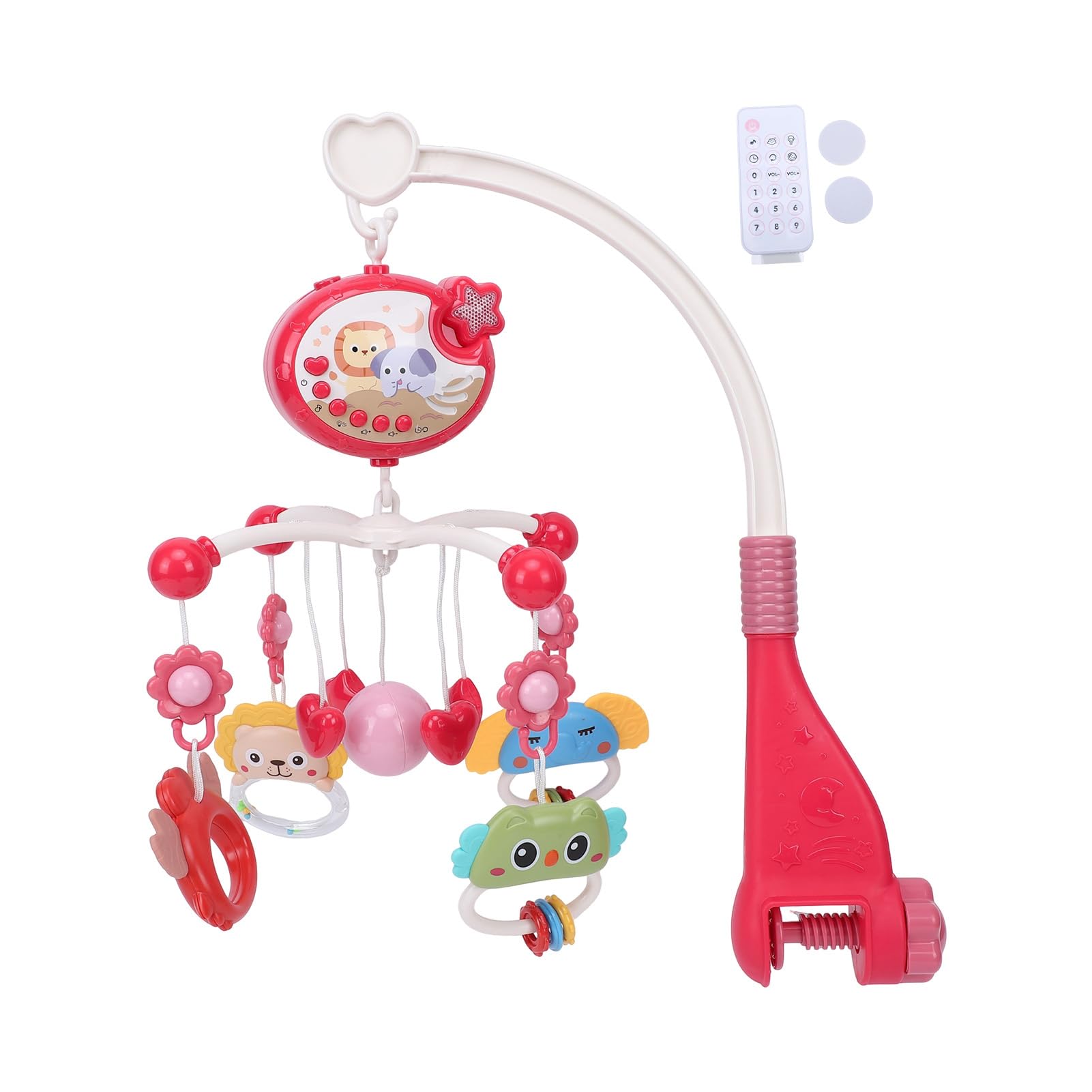 Alomejor Baby Crib Mobile with Star Projector 5 Rotating Toys (Red)