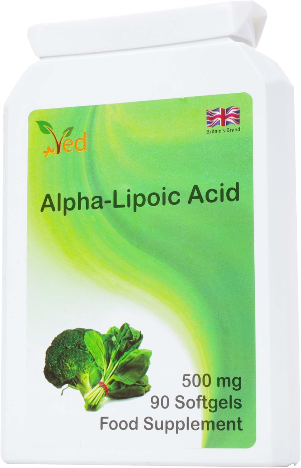 Acide alpha-lipoïque Ved | Sans OGM, sans gluten | Aide à maintenir le niveau de sucre dans le sang | 500 mg, 90 gélules (paquet de 2)