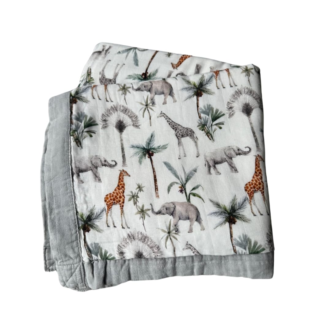 Baby J's, Light Safari, Quilted Bamboo Muslin Blanket, X-Large Blankets for Babies and Toddlers - Image 2