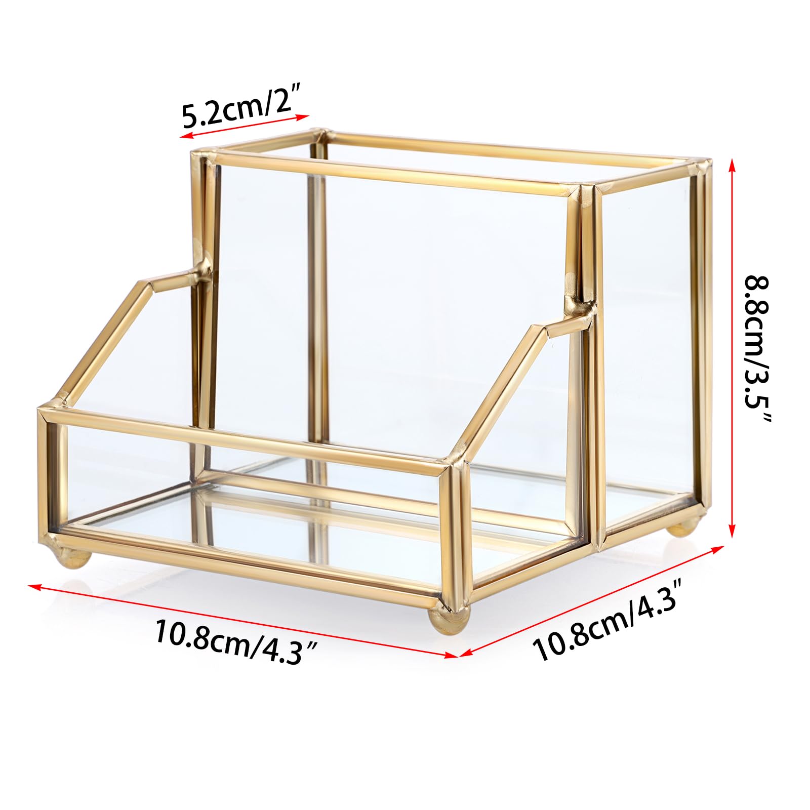 SUMNACON Silber Visitenkartenhalter mit Stiftholder Glas Metall (Golden Rechteck)