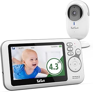 TakTark Baby Monitors with Camera and Audio, 4.3 inches, No Wi-Fi, 2 Way Audio, Night Vision, Digital Zoom, VOX Power Saving, Room Temperature, Ideal for New Parents