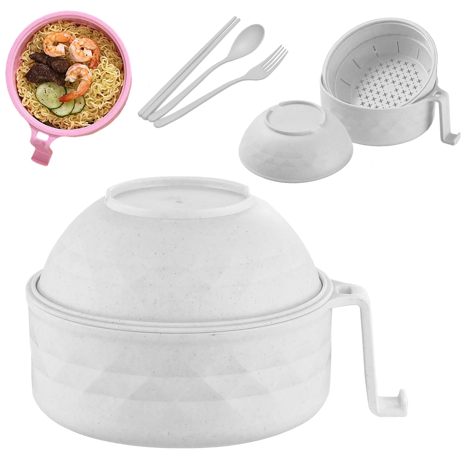 Microwave Ramen Bowl with Lid 2026 New Ramen Noodles Bowl Set with Chopsticks Spoon and Fork Ramen Cooker