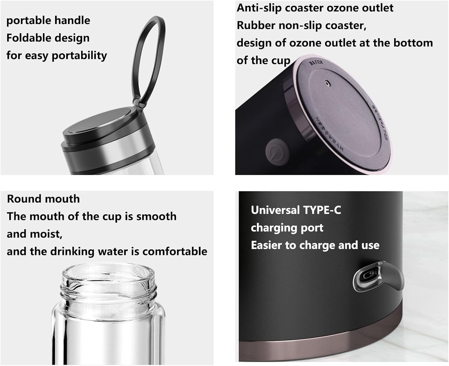 Portable Hydrogen Water Bottle Hydrogen Water Generator Ionizer Make Hydrogen Content Up to 1400-1700 PPB High Concentration Discharge and Chlorine for Travel Hiking Swimming