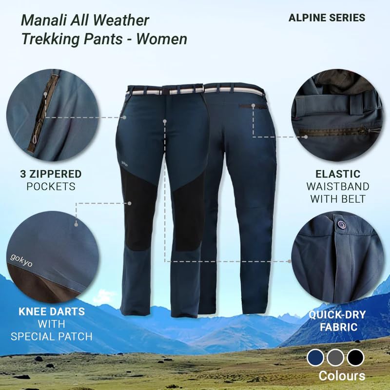 Image of GOKYO Manali Trekking Pants for Women | Quick Dry, Water-Repellent & Stretchable Outdoor Pants | Lightweight, Breathable & Multi-Pocket Hiking Trousers