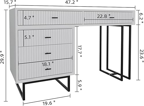 Miniatura 5 de Scurrty Mesa de tocador de maquillaje de 47 pulgadas con cajones, juego de escritorio para niñas, tocador y escritorio de maquillaje, armario de
