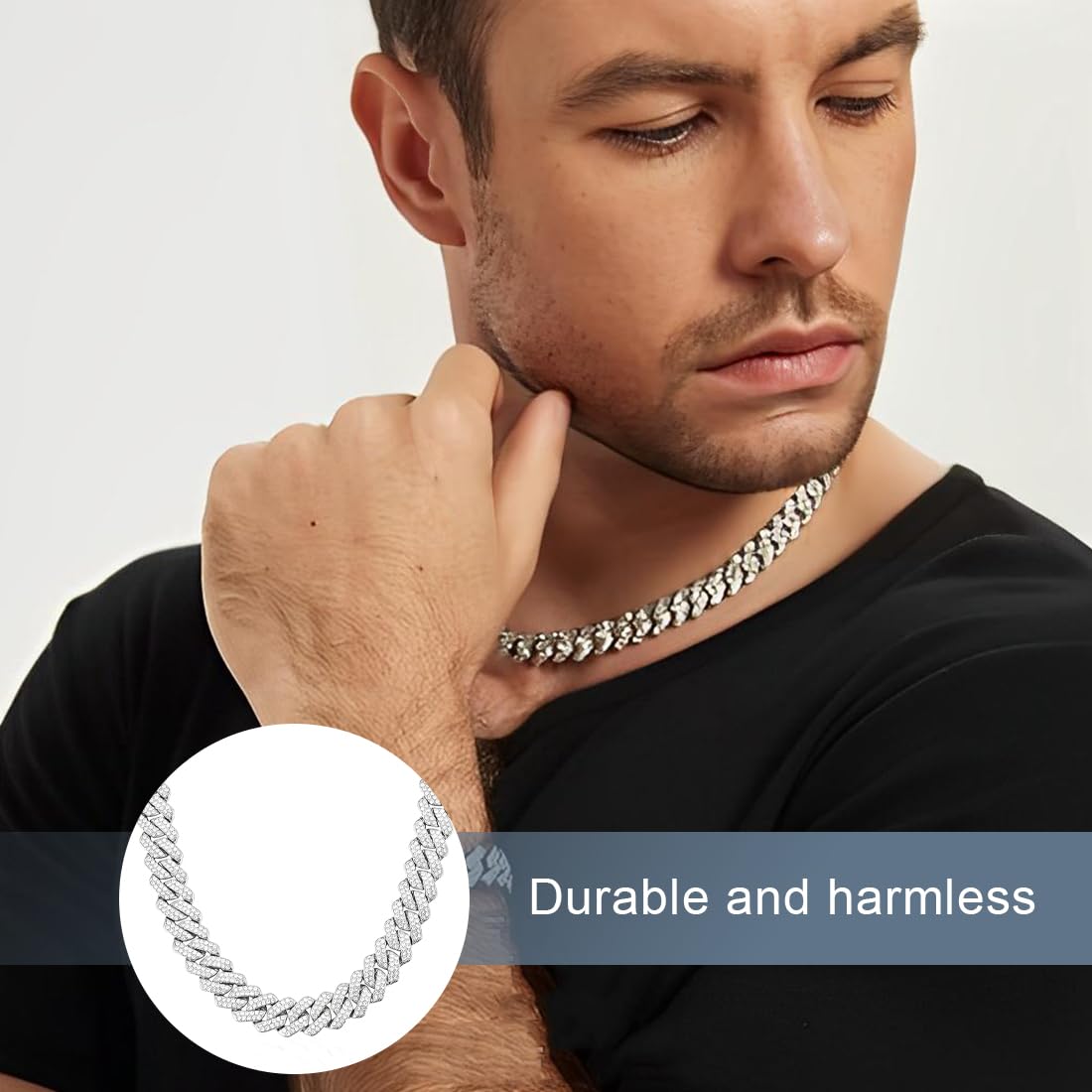 Men'S Necklaces Cuban Rap Hip Hop Chain 50 Cm Stainless Steel Collana Cubana Collana Uomo