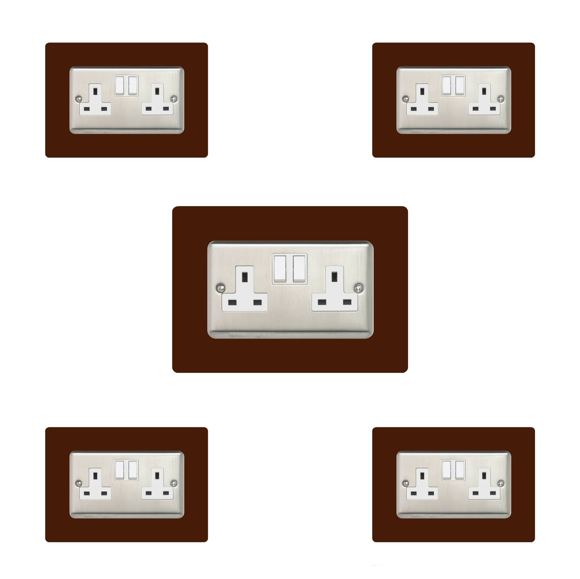 5X Double Socket Surround, Acrylic Back Panel or Plate, Protect Wall from Finger Prints, Colour:Brown — image 1