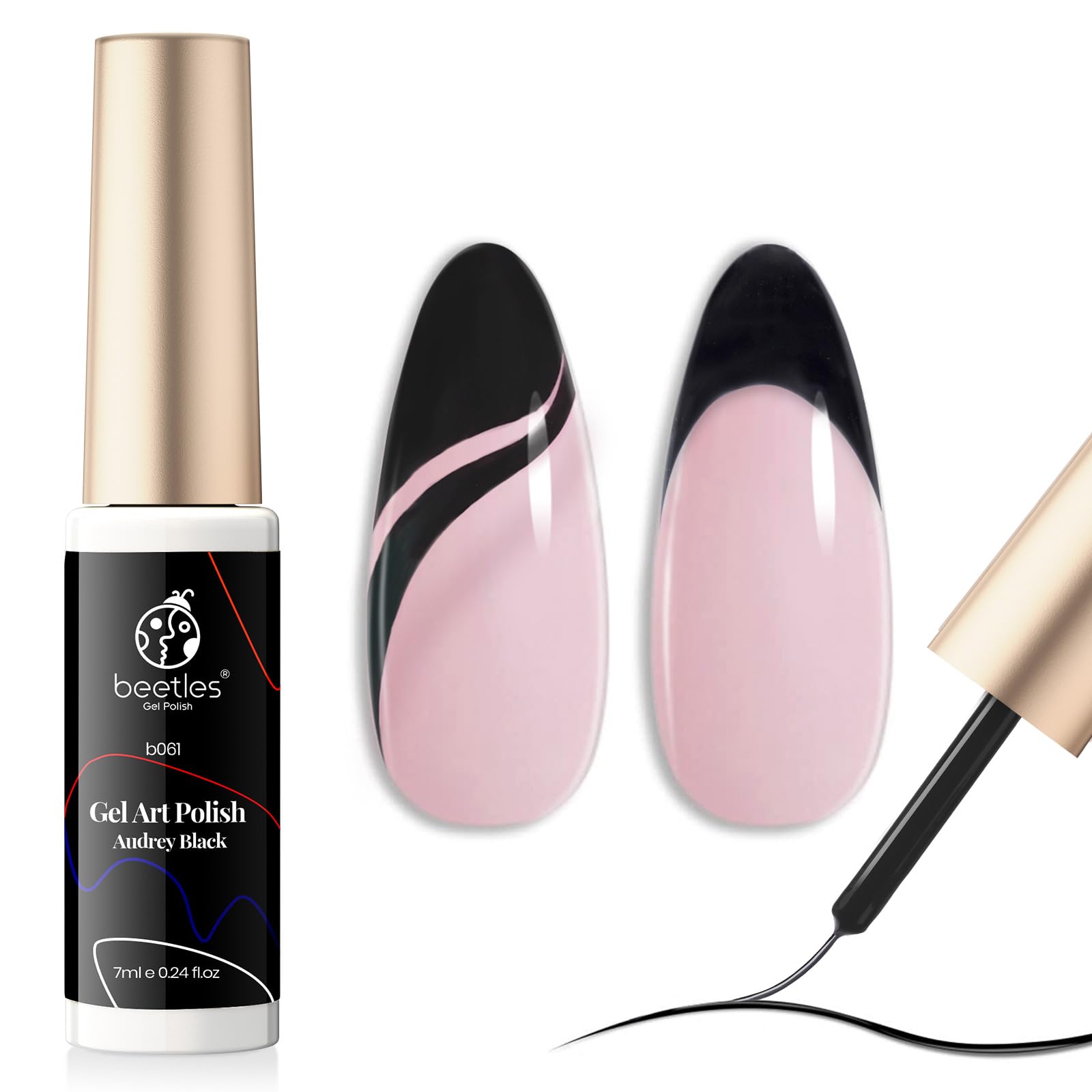 beetles Gel PolishLiner Gel Nail 7ml Classic Black Gel Polish Art Paint for Nails Built,Thin Line Nails Art Brush in Gel Pens UV LED Soak off Comic Nails Manicure DIY Gift for Women