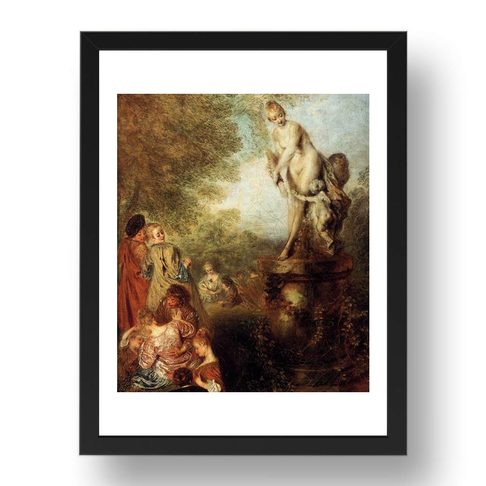 WATTEAU, Jean-Antoine - Il Festival dell'amore (dettaglio), arte vintage, riproduzione A2 in cornice nera 24 x 17 pollici