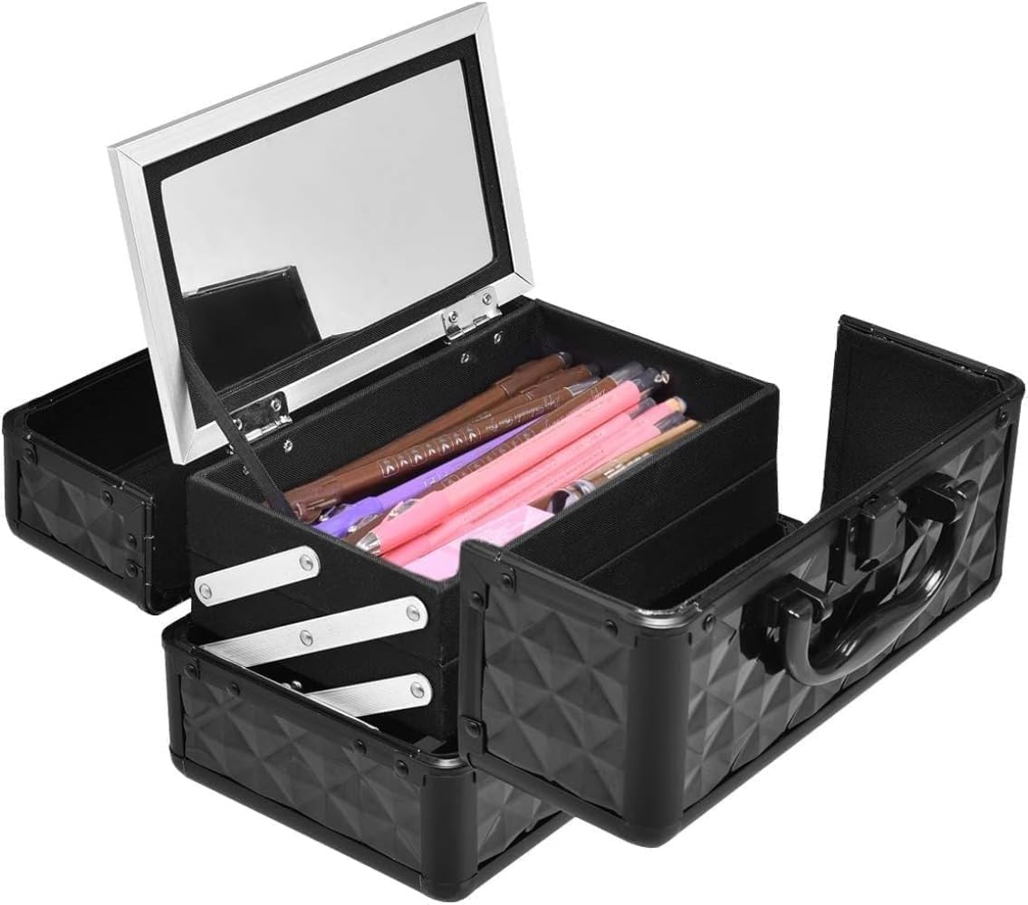AZIEBAY メイクボックス 大容量 鏡付き 持ち運び プロ仕様 コスメボックス 化粧品収納ボックス 化粧品 メイク コスメ