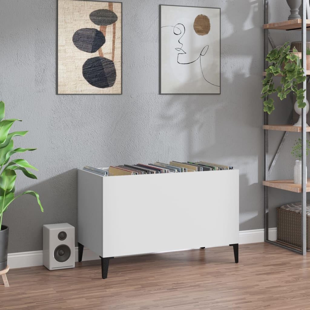 Armadio per dischi bianco, 74,5 x 38 x 48 cm, in legno – Classica scaffale in vinile con piedini in metallo, scaffale per dischi in vinile, stile retrò, per soggiorno, ufficio e studio
