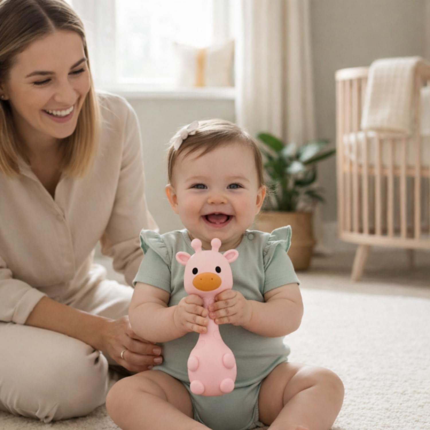 MuyPetit Jirafa Sonajero Stick, Juguete bebe 4 meses, Libre de BPA y tóxicos, Juguetes Montessori para bebes 6-12 meses, Fácil de agarrar, Juegos bebe 0-6 meses, Teether (Jirafa Rosa) — view 4