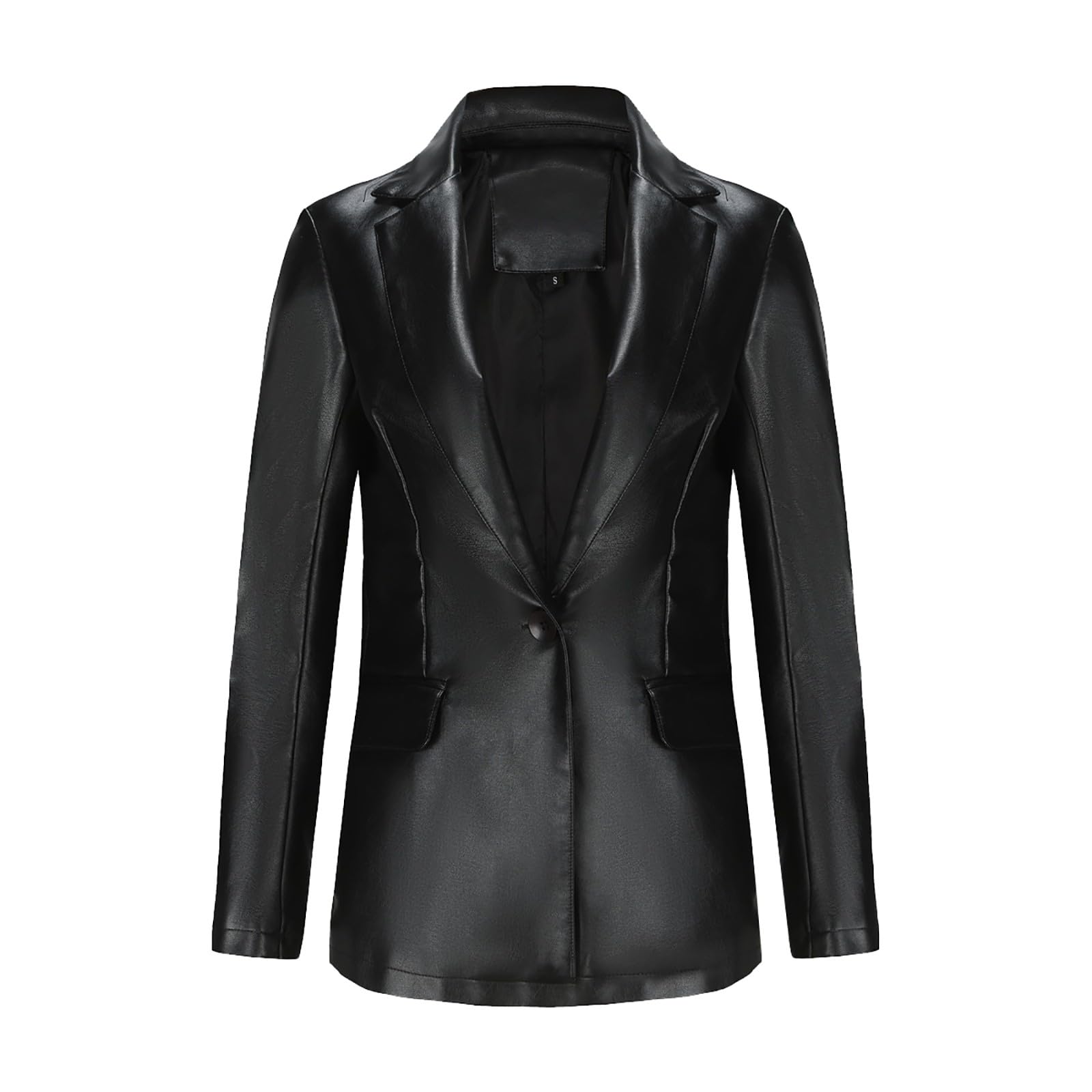 Blazer Damen Chic Und Elegant – Lederjacke Casual Single Button Langarm Mantel Daunenjacke Lang