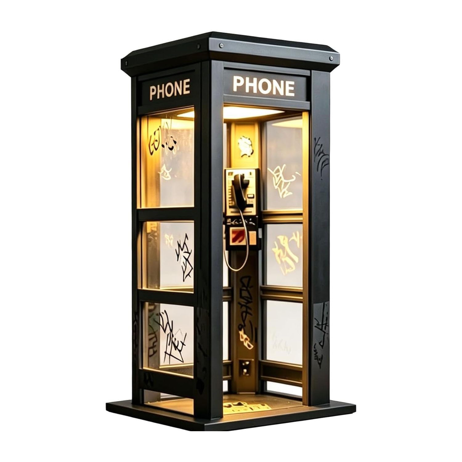 Vintage Phone Booth Ambient Lamp, Retro Tall Telephone Booth Table Lamp with Warm LED Lighting, Classic Mini Phonebooth Accent Light, Stylish Decor for Bedroom, Home Office, Study Room