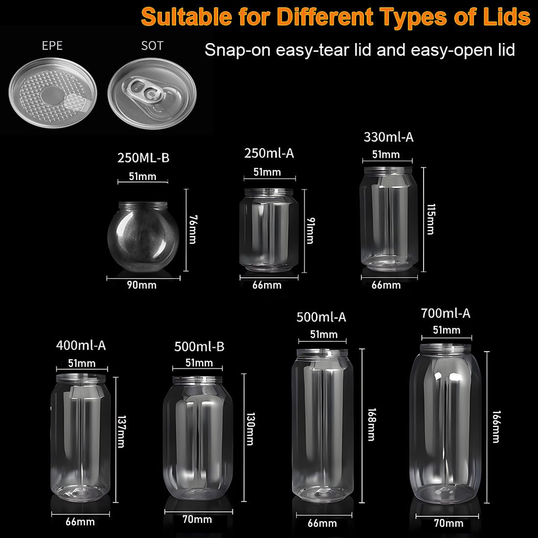 Selladora Manual De Latas, Selladora De Vasos a Prueba De Fugas, Altura Ajustable, para Botellas/Tarros De Pet 250 a 700 Ml 51 Mm Diámetro, Juegos 100 Botellas De Pet