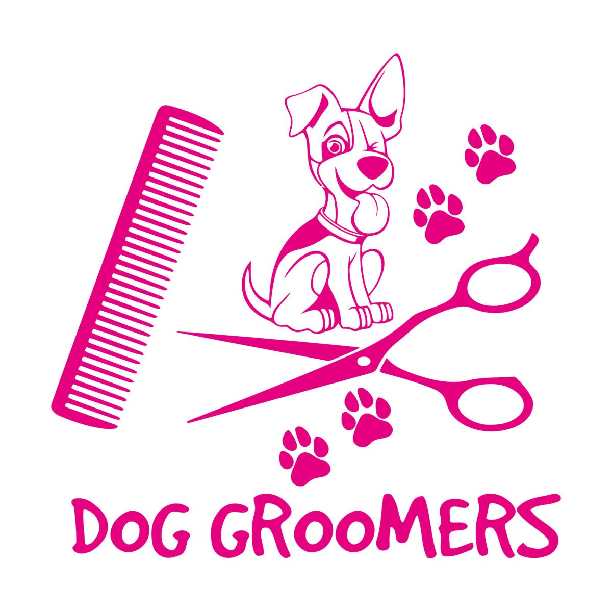 Mural and Wall Vinyl Decal Pet Dog Grooming Pet Salon Shop Puppy Grooming Dog Groomer Logo 36x36.8cm Multi Color Selection Small Rosered — image 1