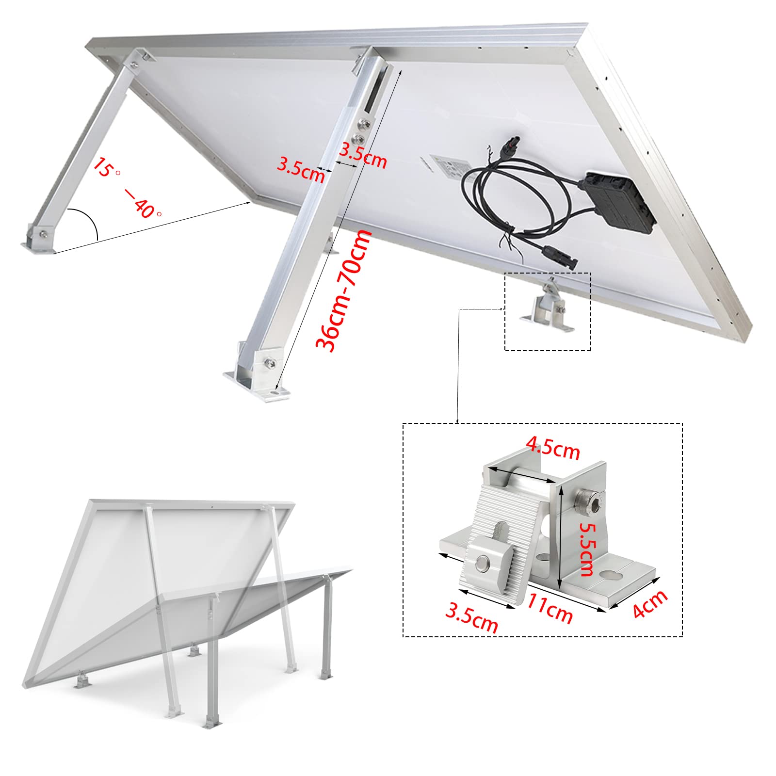 Warmfay Supporto Per Pannello Solare, 2 Set Di Supporti Per Pannello