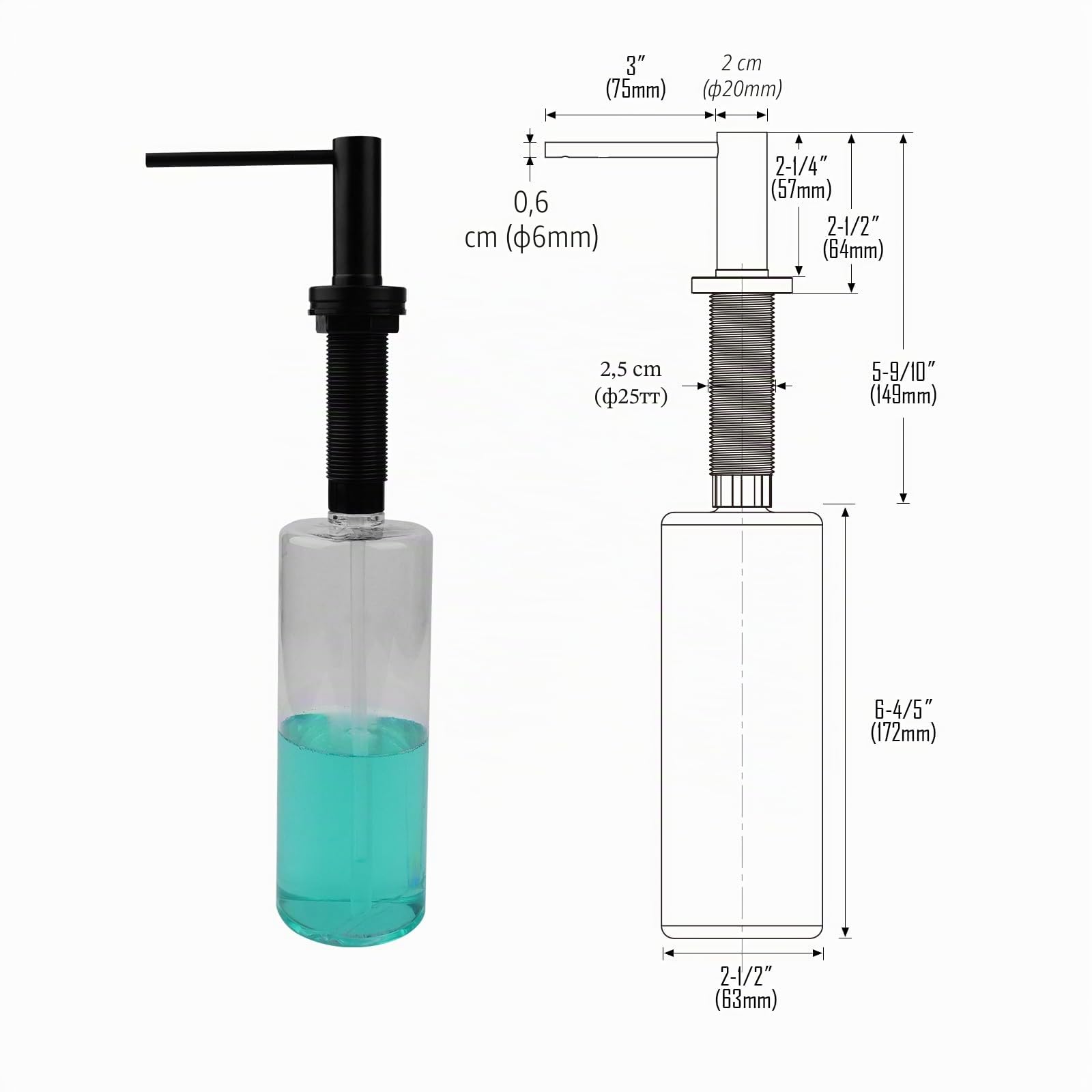 AIKE Dispensador de Jabón Bajo Encimera, para Cocina como para Baño, con Bomba de Acero Inoxidable, Botella de 500-ml, Relleno Superior