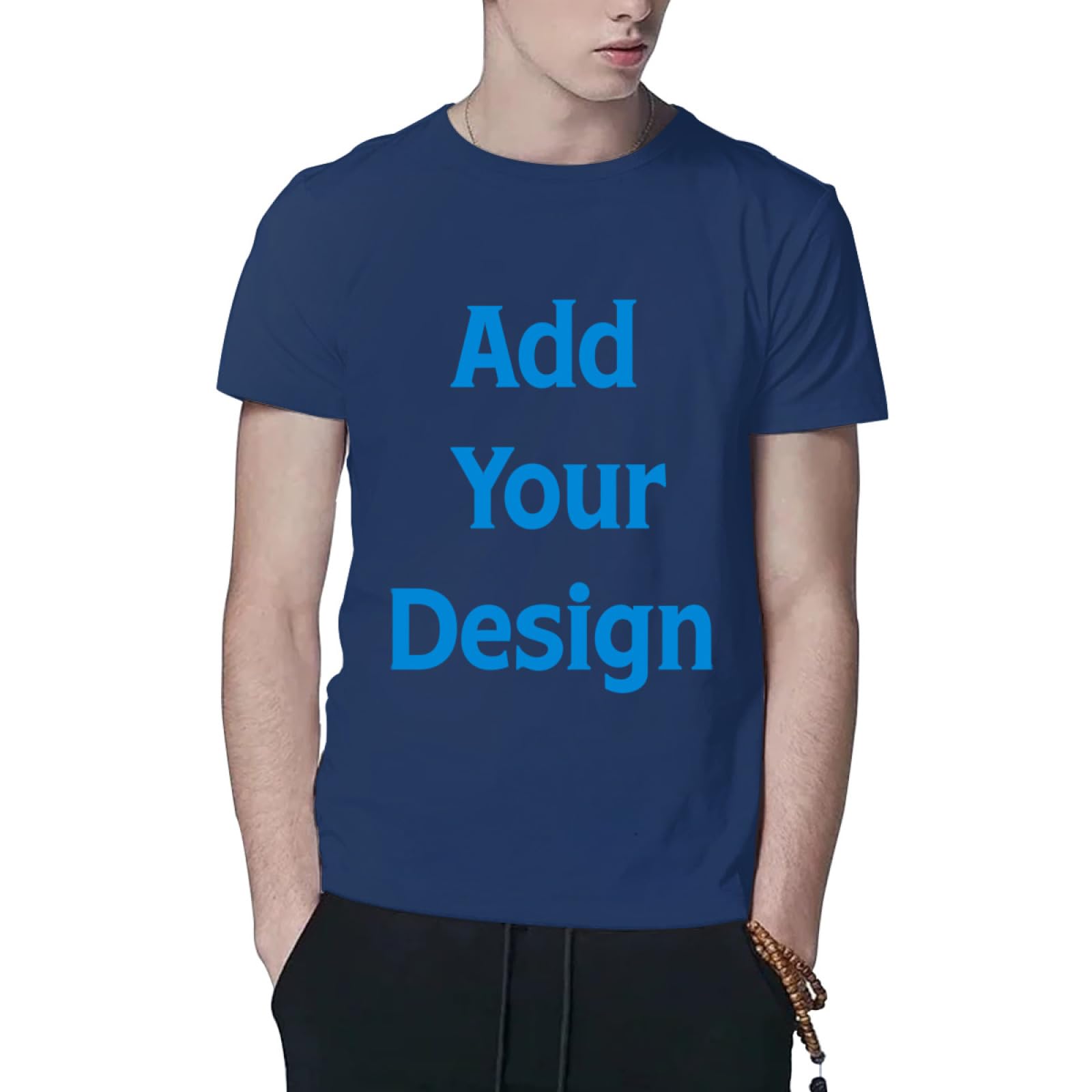 Miujonvy Men's Navy Short Sleeve Personalised T-Shirt Custom Image/Text Printed Add Your Text Images