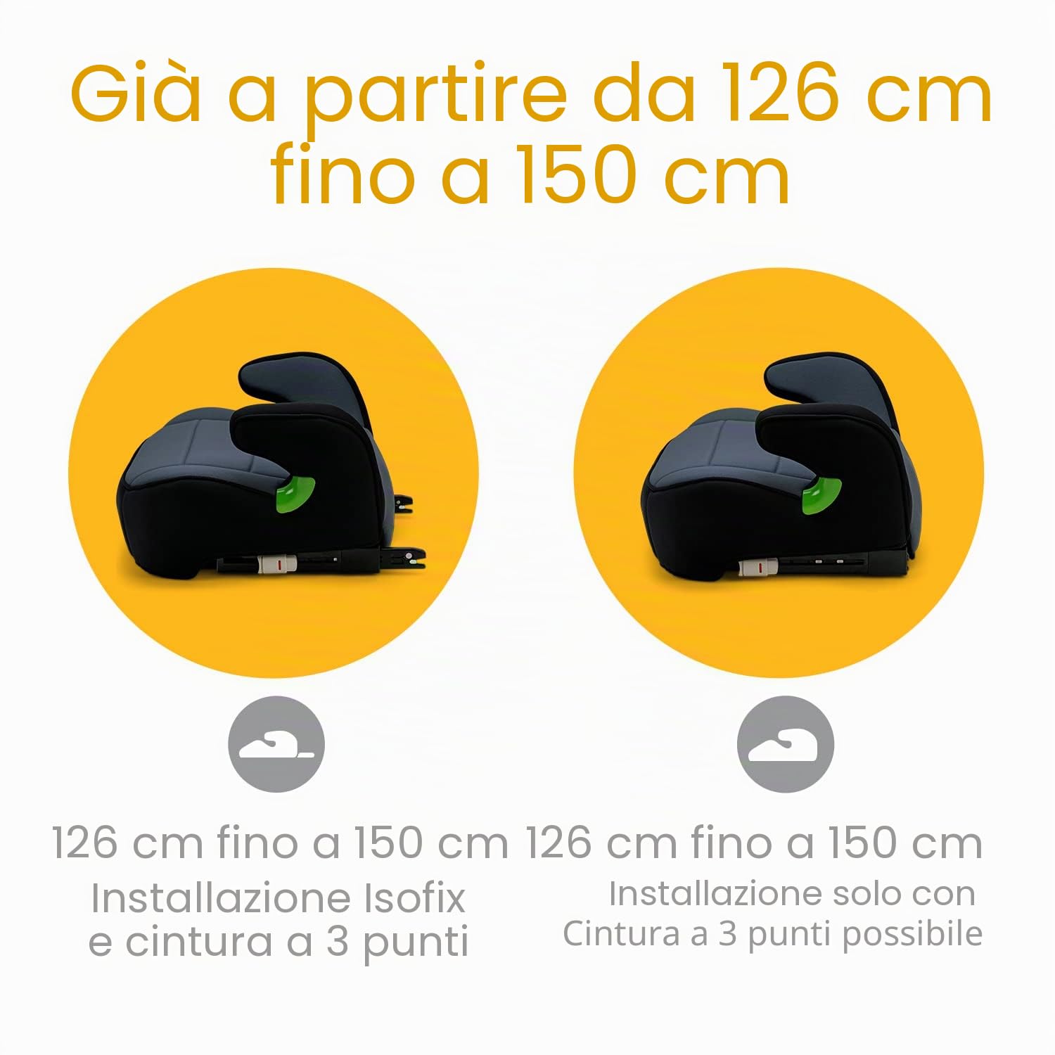 OSANN - Seggiolino auto Junior Isofix I-Size Child Booster - 126-150 cm - nero - Con o senza Isofix, cintura a 3 punti