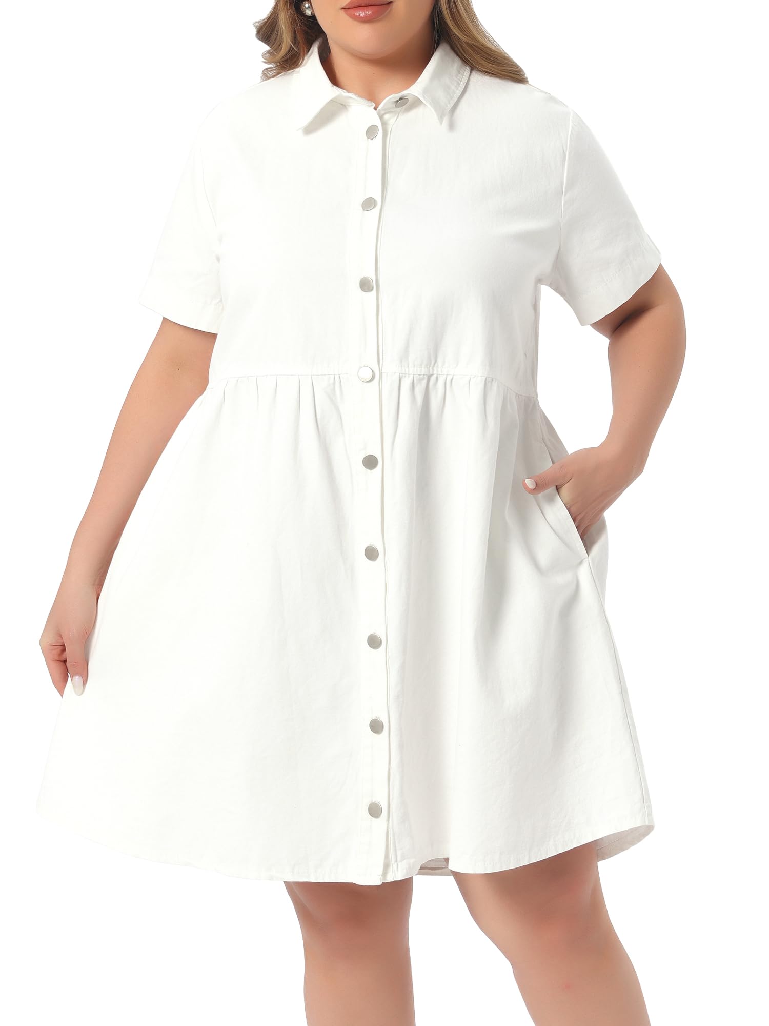 Agnes Orinda Women Plus Size Denim Dress Babydoll Sundress Jean Dresses