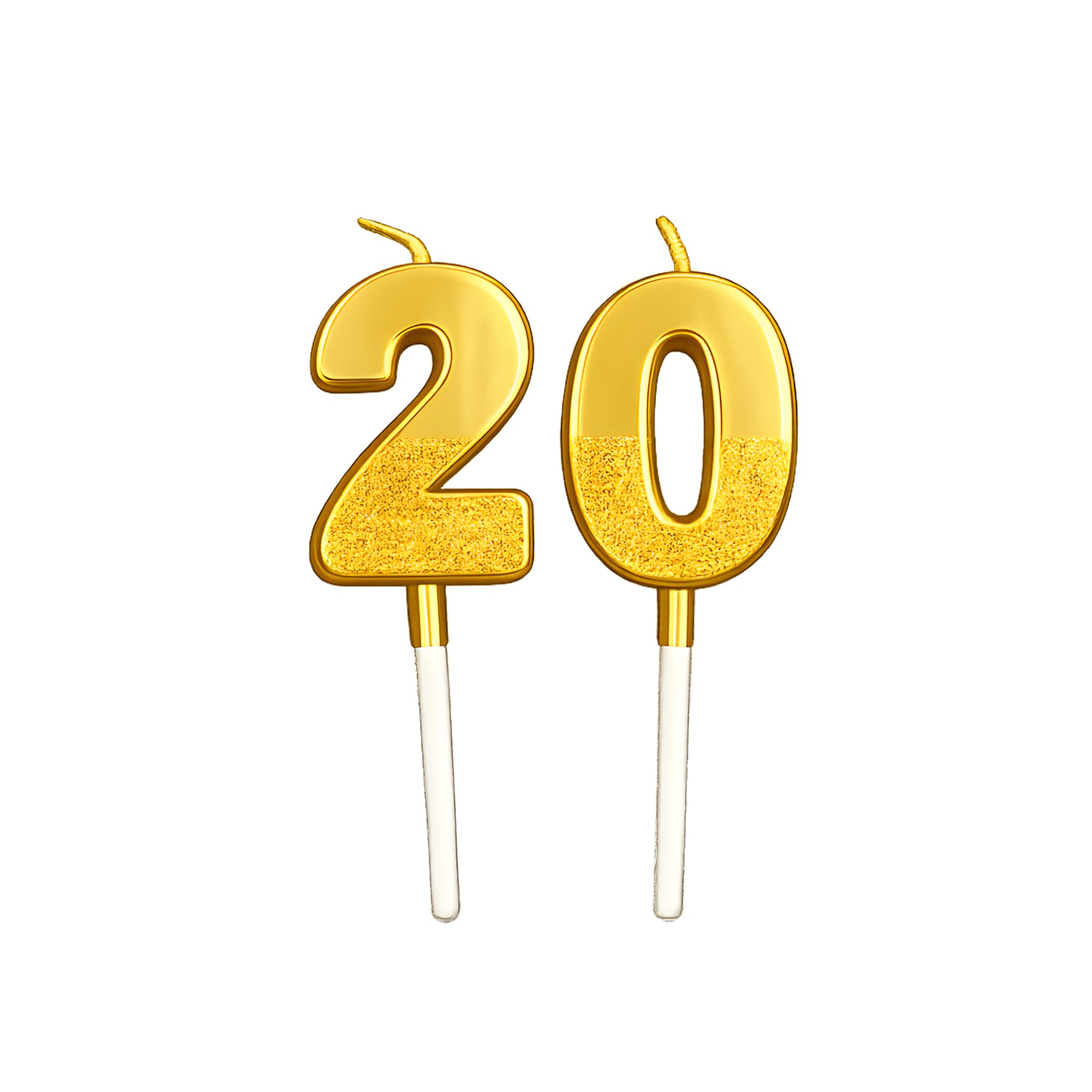 Juzfun Birthday Number Candles 20 for Kids Cake Topper Decoration Sparkle Gold Metallic Drip-Resistant Candles for Wedding Anniversary Graduation Retirement Twentyth Year Celebration Size 5 x 3.5 cm