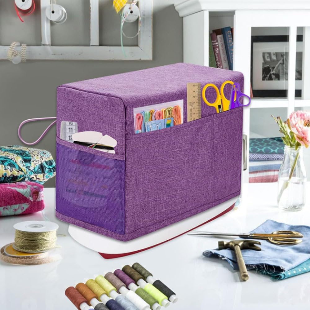 Oaygat Sewing Machine Cover with Storage Pockets - Foldable Dust Cover for Domestic Machines, Purple - Image 4