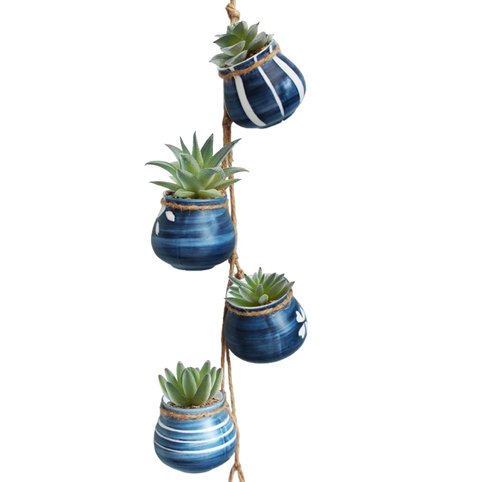 Hperu 4Pcs Set Hanging Planter, Creative Decorative Ceramic Hanging Flower Pots Set for Garden Home Wall Baskets for Plants