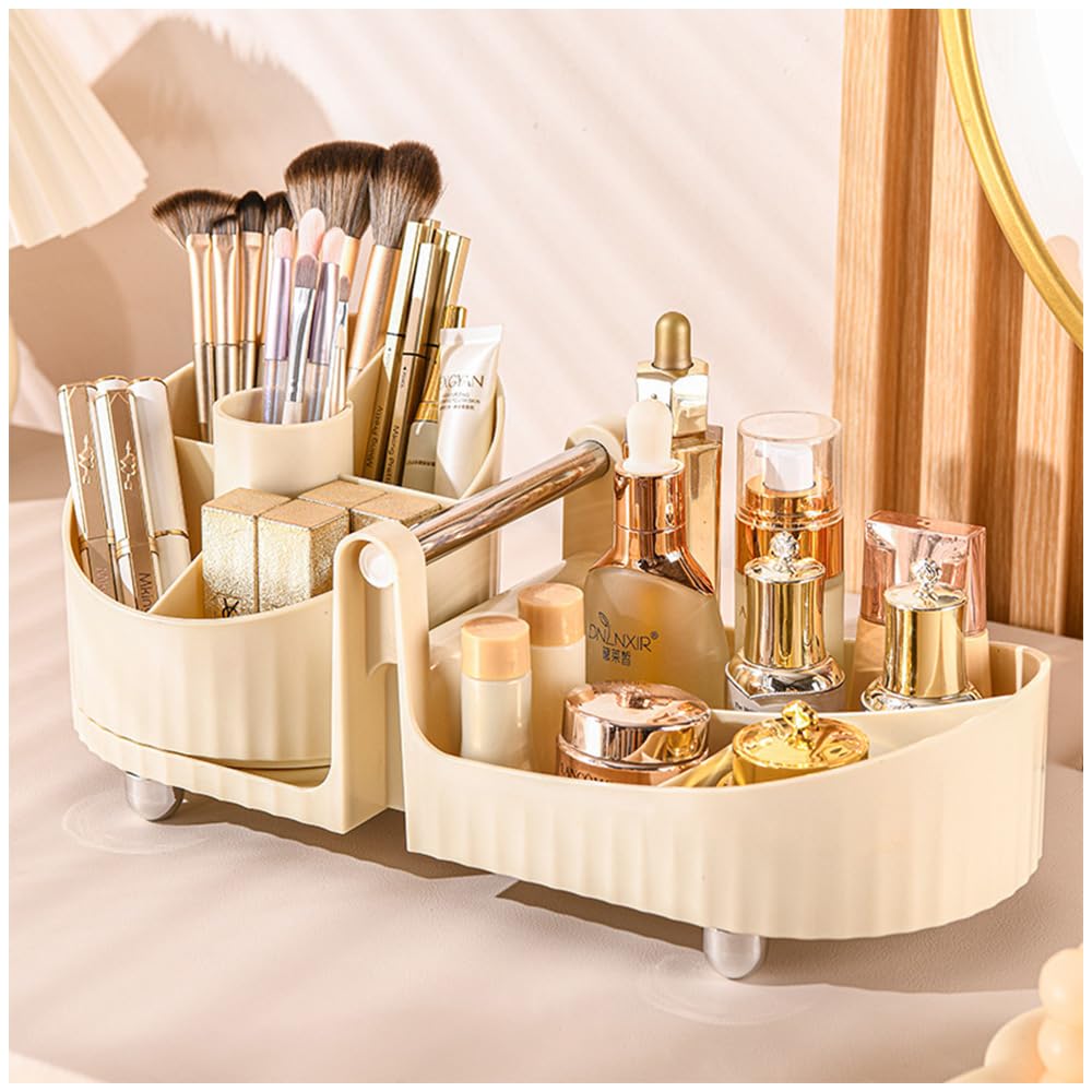 Organizador de maquillaje con soporte giratorio de 360° para brochas de maquillaje, organizador de cuidado de la piel, tocador, caja de almacenamiento de cosméticos para pintalabios, pinceles,