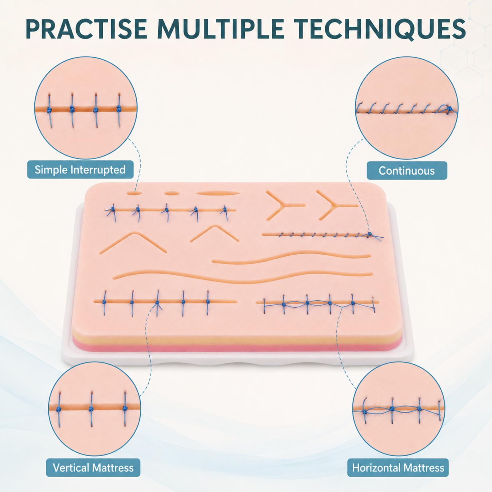 Medarchitect Suture Pad, 3-Layer Silicone Practice Pad with Anti-Slip Base — Amazon image 6