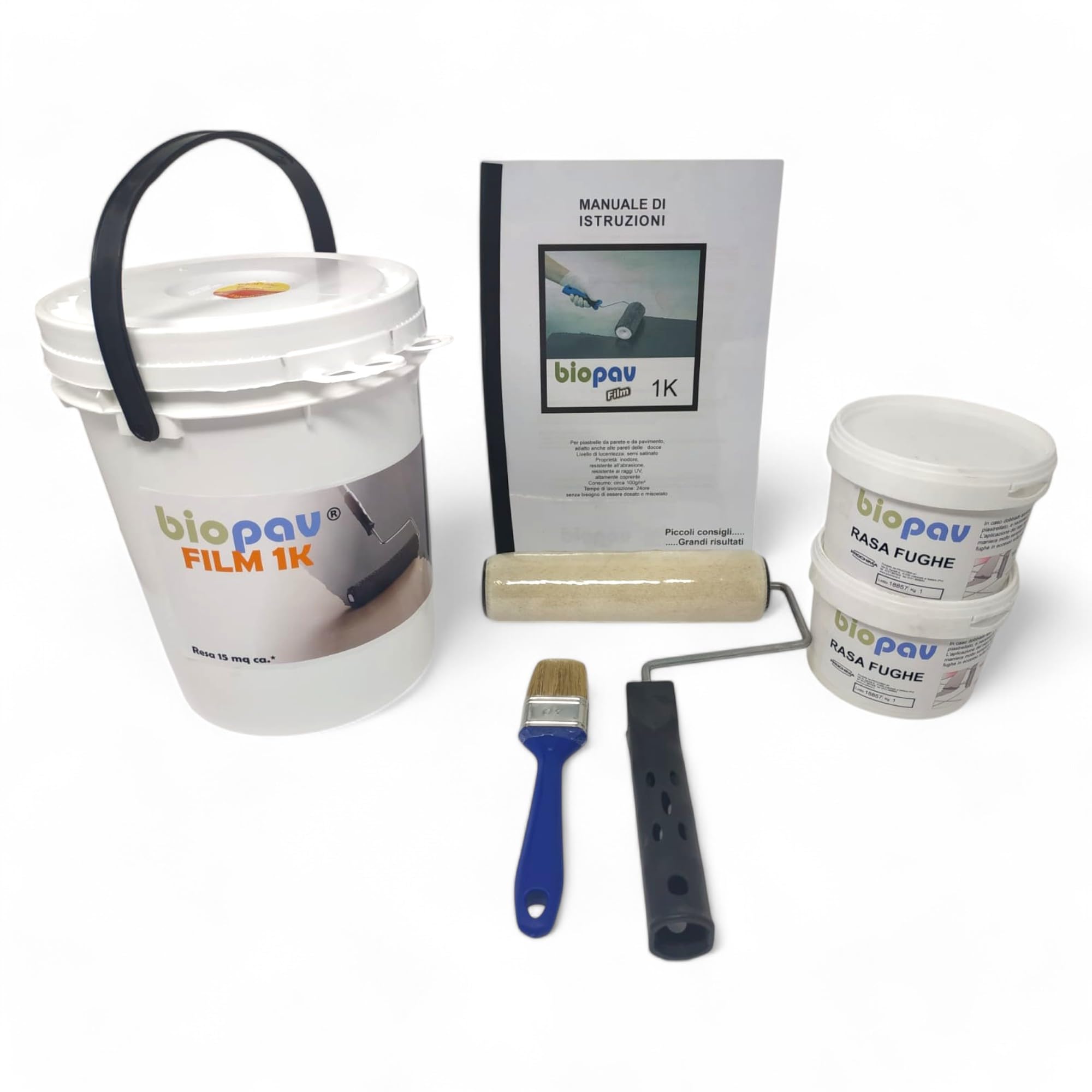 PROCHIMA Kit Biopav Film 1K Completo, Stuccatura Fughe e Verniciatura Pavimenti Piastrellati RAL 7001, Resa 15 mq