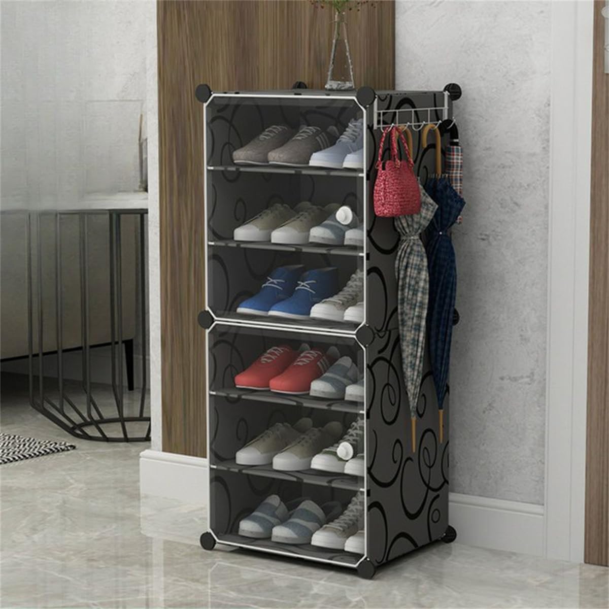 KWOKING Plastic Shoe Storage Cabinet with Adjustable Shelves & Doors Shoe Cabinet Multi-layer Shoe Rack Home Multi-functional Dormitory Shoe Rack
