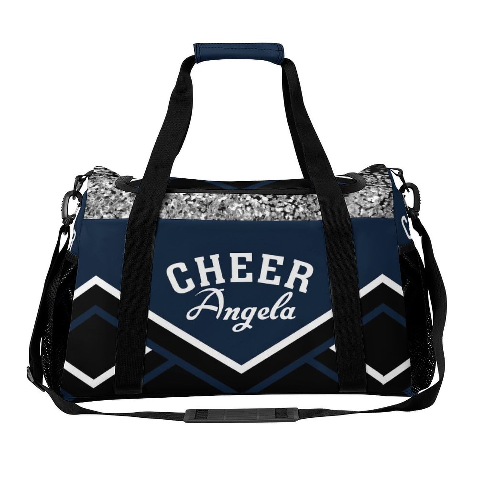 Personalized Navy Blue Cheer Cheerleaders Stripes Duffle Bag with Adjustable Shoulder Strap Tote Bag for Women Man Workouts