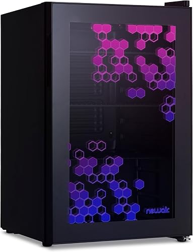 Newair Refrigerador de bebidas de 85 latas con puerta LED que cambia de color Refrigerador de bebidas serie prismática con luces LED RGB HexaColor,
