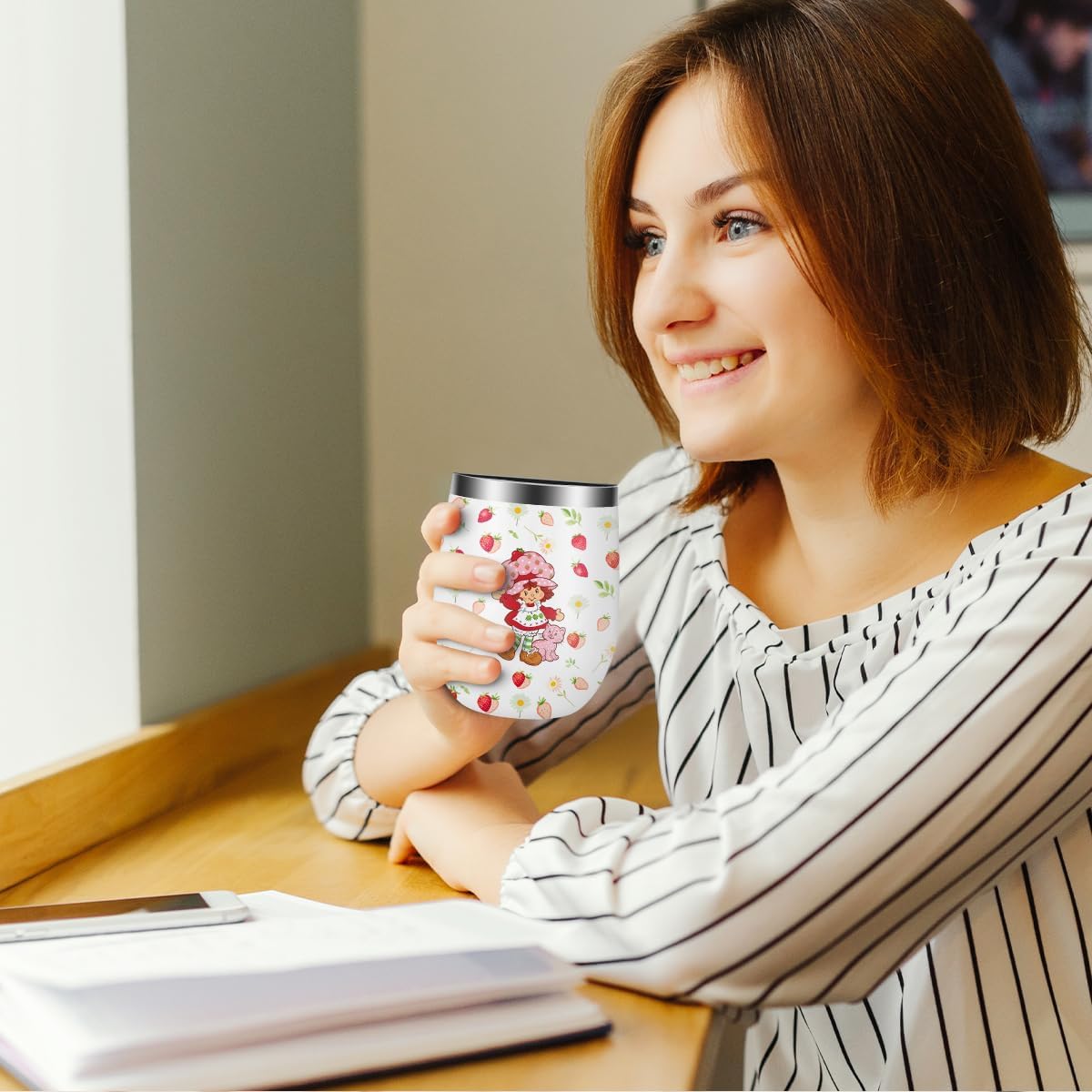 LONGXIN Cute Strawberry Wine Tumbler Cup Gifts for Women Girls Kawaii Accessories Strawberry Party Favors 12 oz Stainless Steel Coffee Wine Tumbler Cup with Lid - Image 6