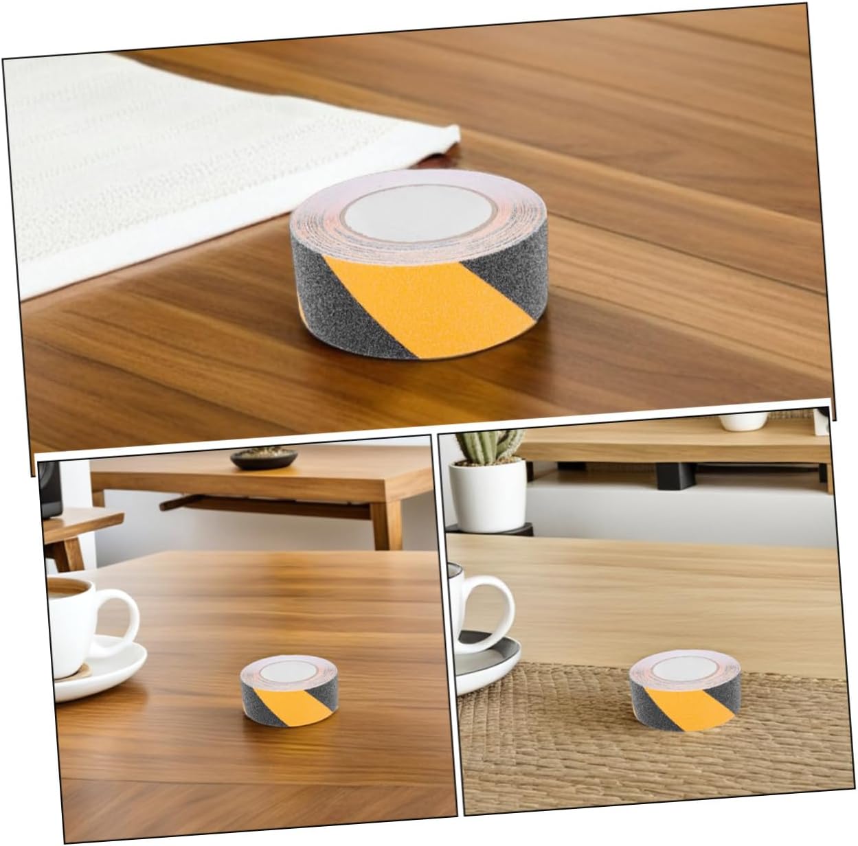 Amosfun Pvc Anti-slip Grip Tape for Stairs 2 Rolls 10m X 50mm Black Yellow Non Skid Tape Strips for Indoor and Outdoor Stair Use
