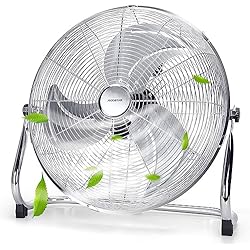 Ventilador Avion Aigostar Clover - Ventilador de suelo industrial, 110 W. 3 cuchillas, ángulo ajustable a 360º, 3 velocidades. 45 cm, asa de transporte, rejilla segura. Metal cromado.