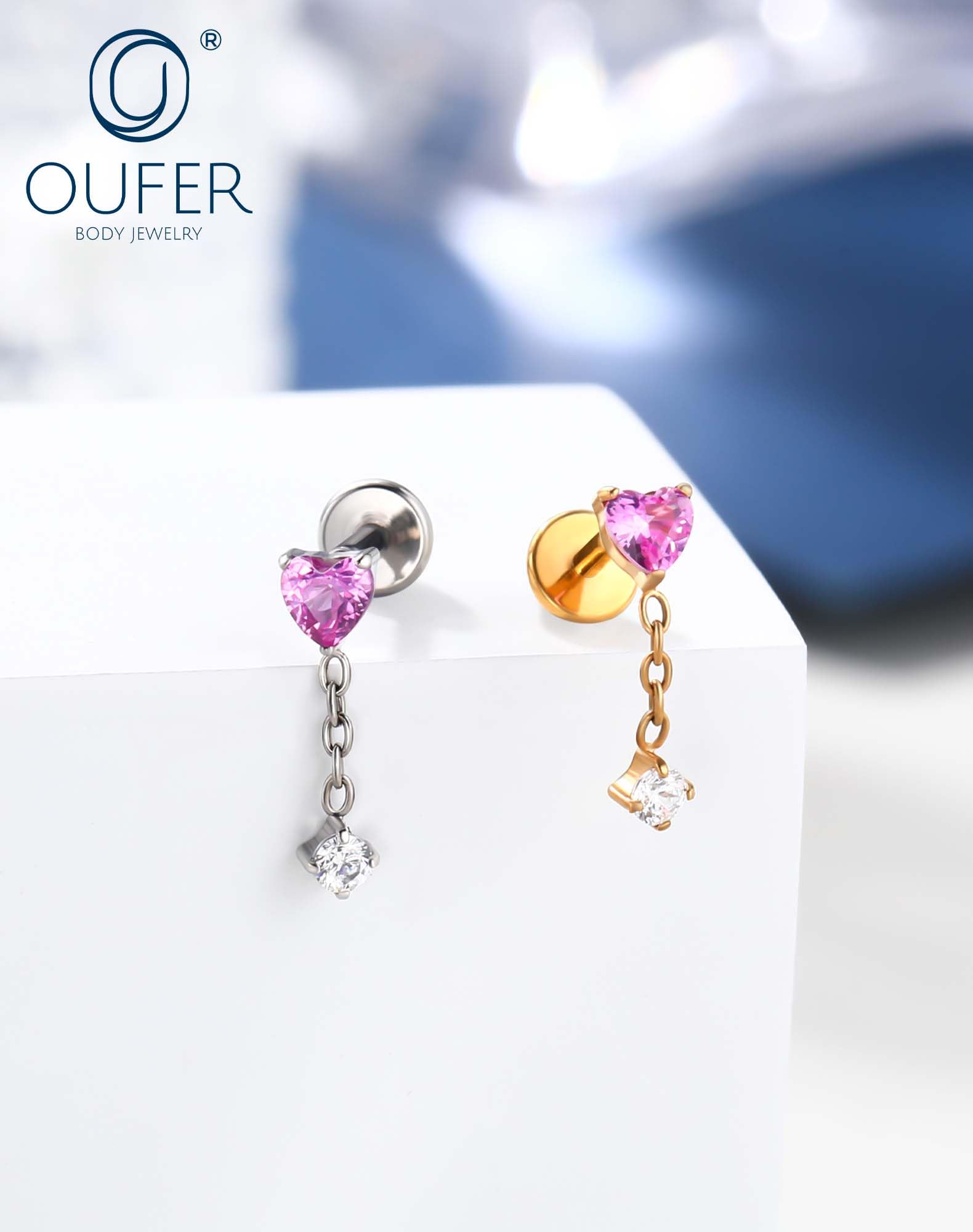 OUFER Body Piercing Labret Stud: 18G Threadless Titanium Heart CZ Labret Piercing Jewelry for Women 6mm Bar Gold/Silver Cartilage Tragus Helix Earring Lip Piercings — view 6