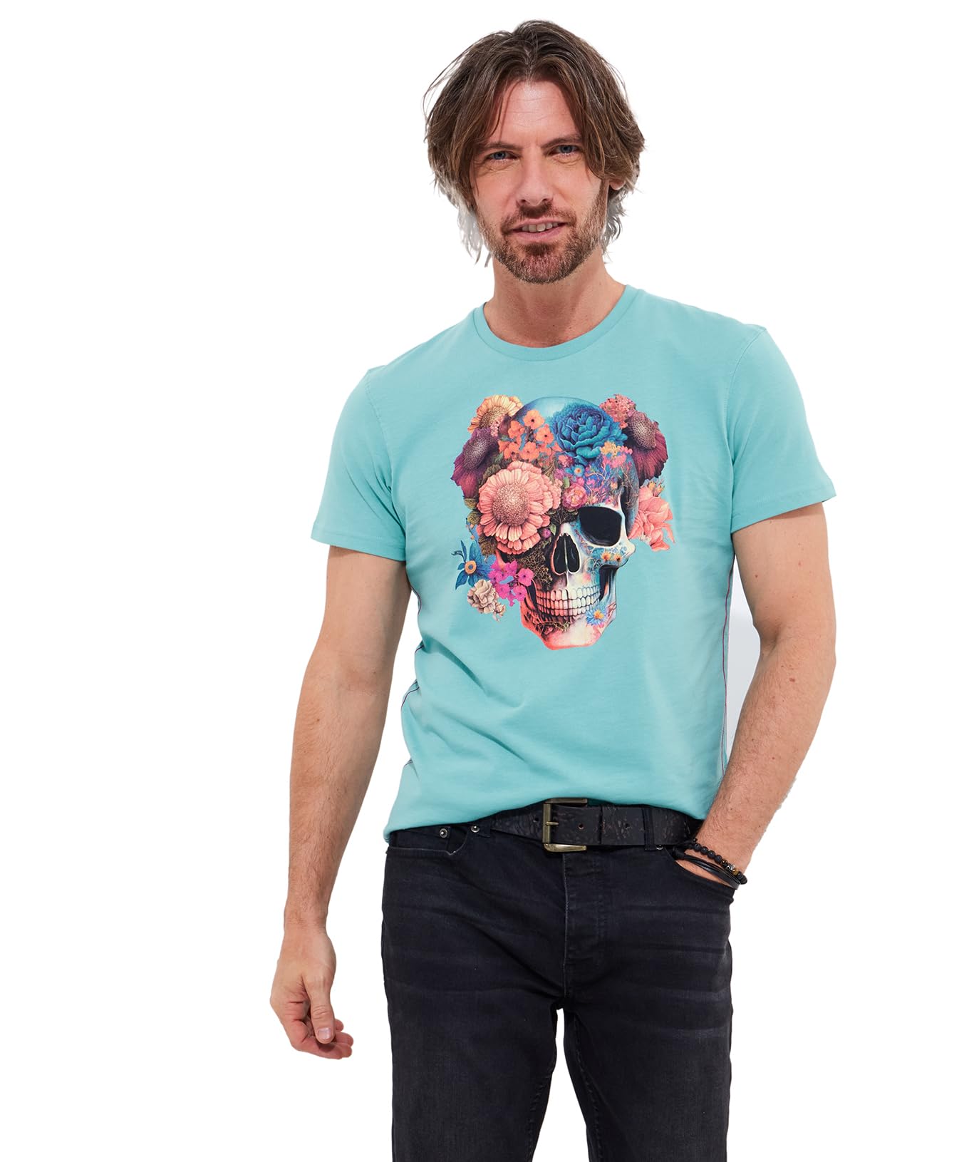 Joe Browns Men's Skull and Floral Graphic T-Shirt, Aqua, M