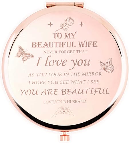 Regalos para esposa de marido - Regalos para esposa con texto en inglés "I Love You", espejo compacto, regalos románticos para aniversario de